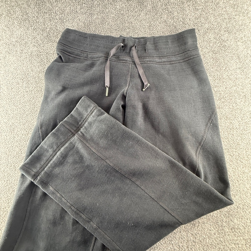 Lululemon Black Wide Leg Sweatpants Drawstring Ribbed Waist Lounge Pants 0823